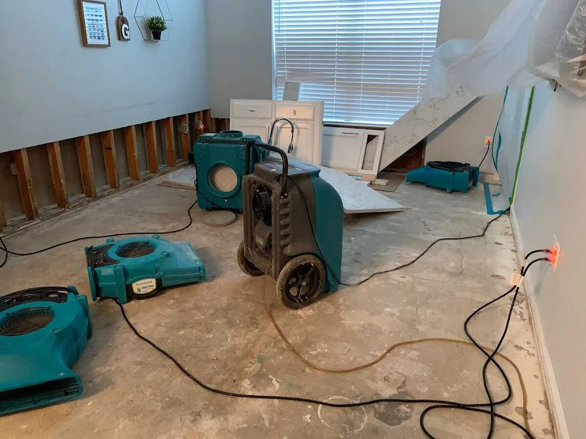 Dehumidifier in flood-cut room for Water Damage Restoration in North Richland Hills